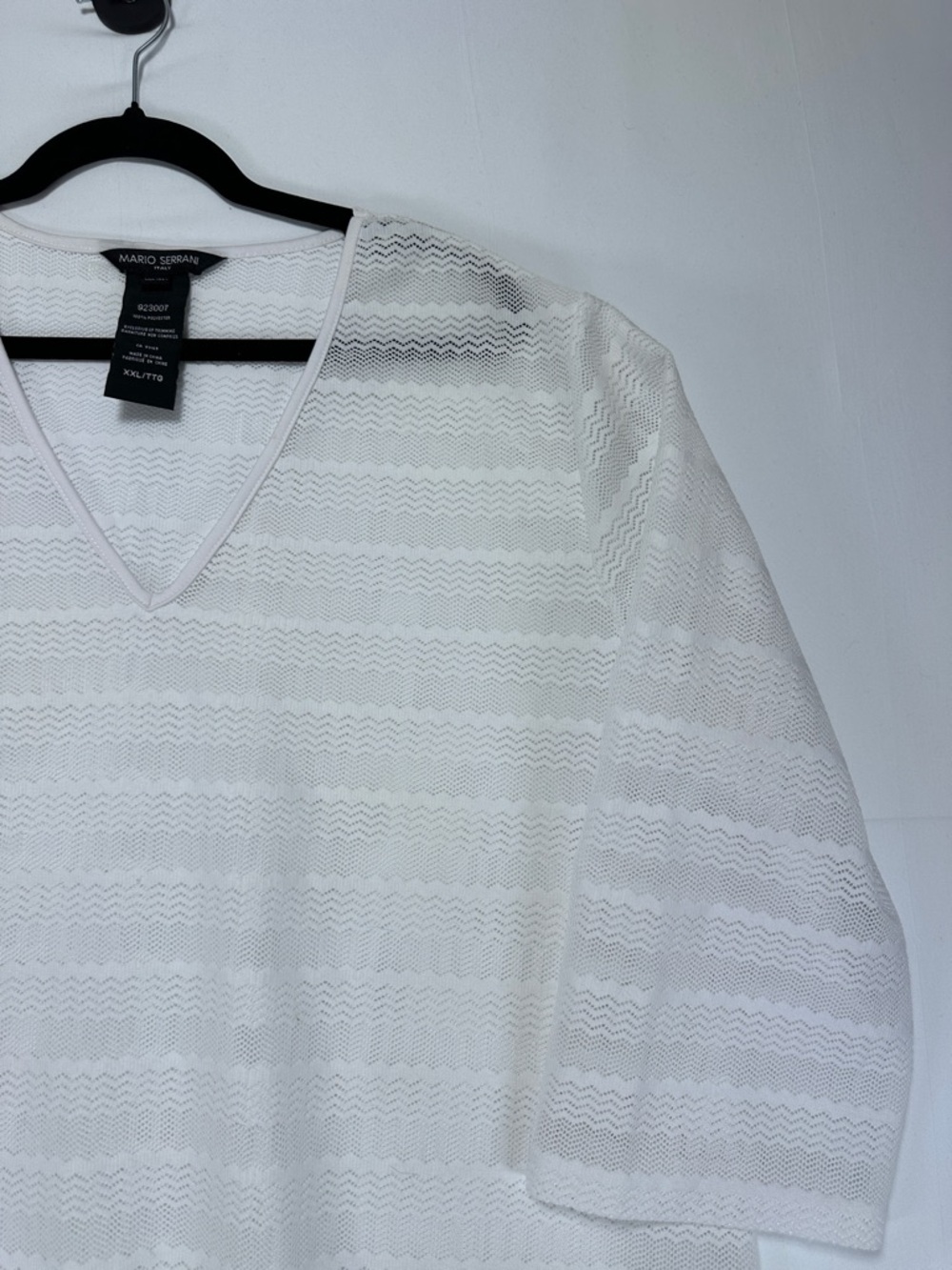 Mario Serrani Italy Lace Knit Beach Cover Up White Textured V Neck Size XXL - Picture 3 of 6